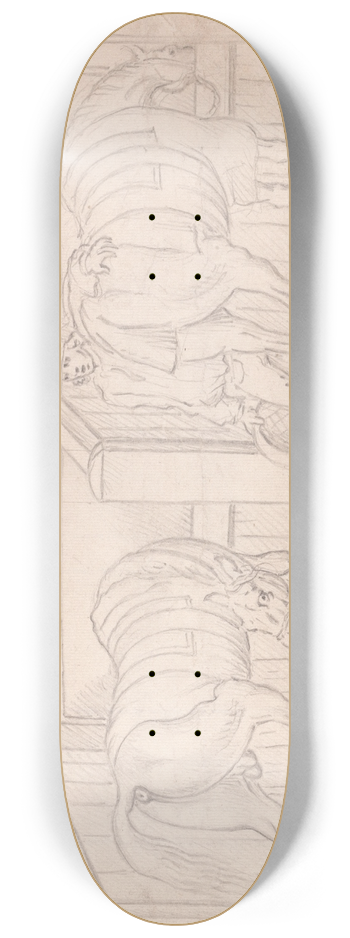 James Seymour - Two Saddled Horses in Stalls in a Stable 8.25 inch art skate deck