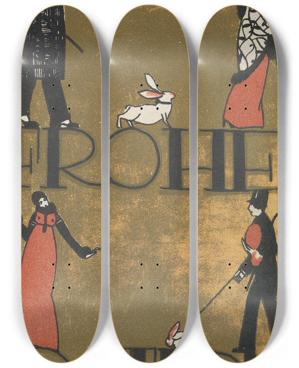 Triptych art skateboard deck of Arnold Nechansky Happy Easter Frohe Ostern_5 by Arnold Nechansky (1888-1939)