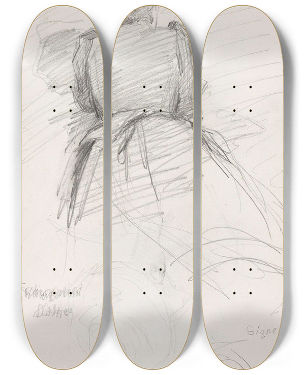 Triptych art skateboard deck of Signe Scheel Kvinne Sett Bakfra by Signe Scheel (1860-1942)