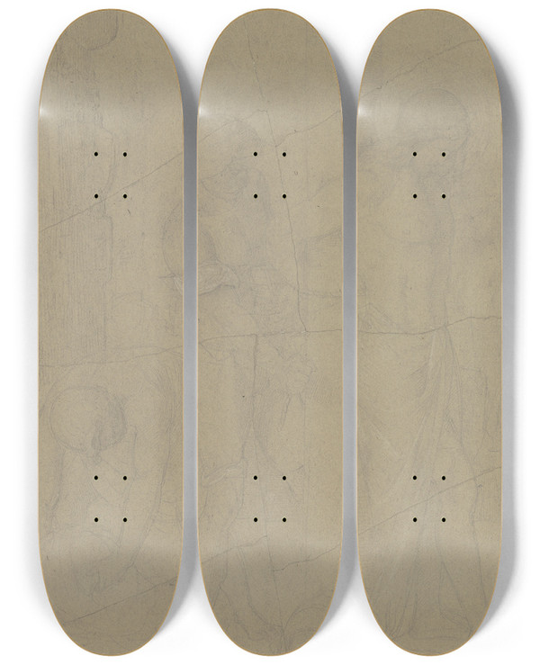 Triptych art skateboard deck of Philipp Veit Der Heilige Sebastian Wird Gefesselt 2 by Philipp Veit (1793-1877)