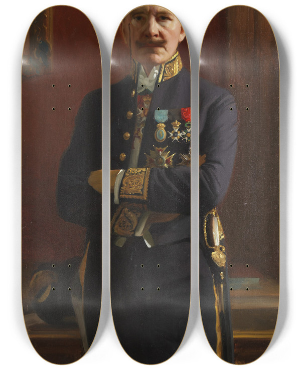 Triptych art skateboard deck of Bernhard Sterman Selfportrait_6 by Bernhard Osterman (1870-1938)