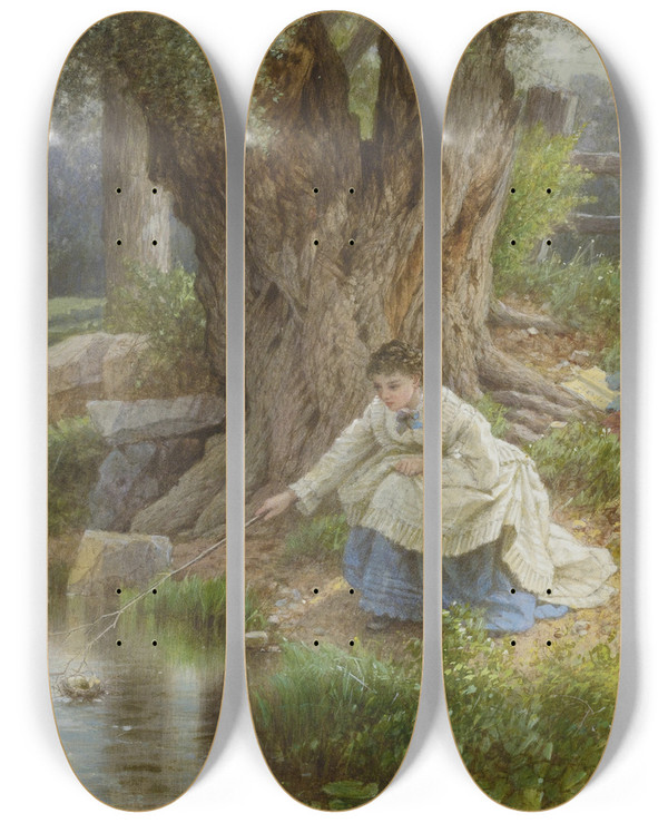 Triptych art skateboard deck of Albert Fitch Bellows Safely Landed by Albert Fitch Bellows (1829-1883)