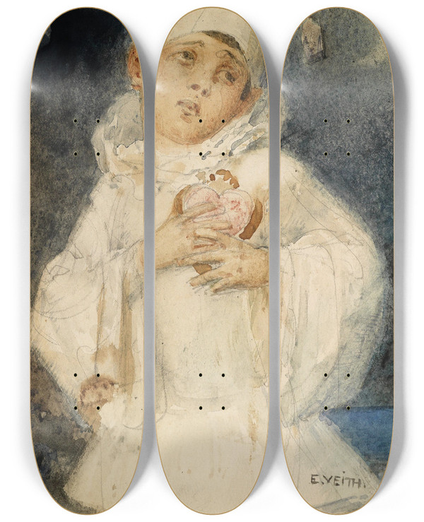 Triptych art skateboard deck of Eduard Veith Harlekin by Eduard Veith (1856-1925)