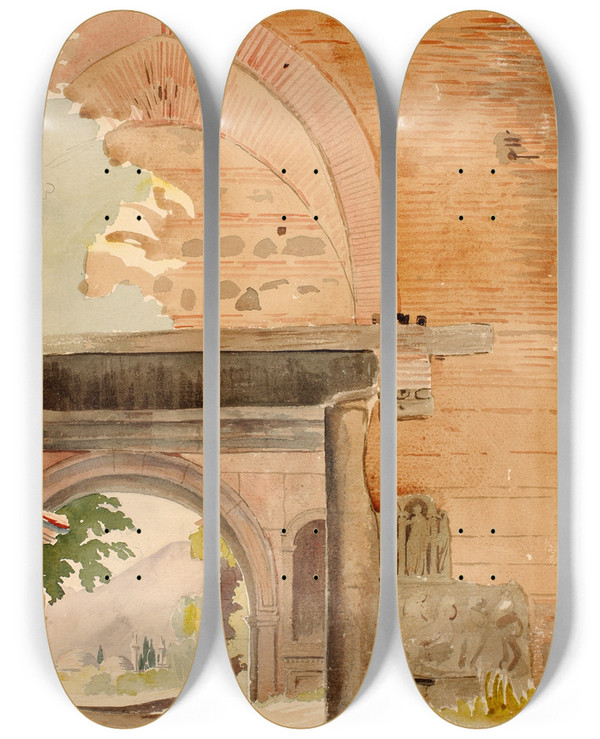 Triptych art skateboard deck of Miner Kilbourne Kellogg Crusaders Gate Nicea by Miner Kilbourne Kellogg (1814-1889)