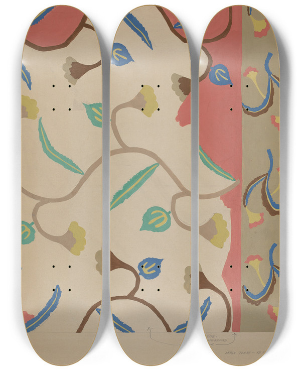 Triptych art skateboard deck of Majel G Claflin Colcha_17 by Majel G Claflin (1893-1941)