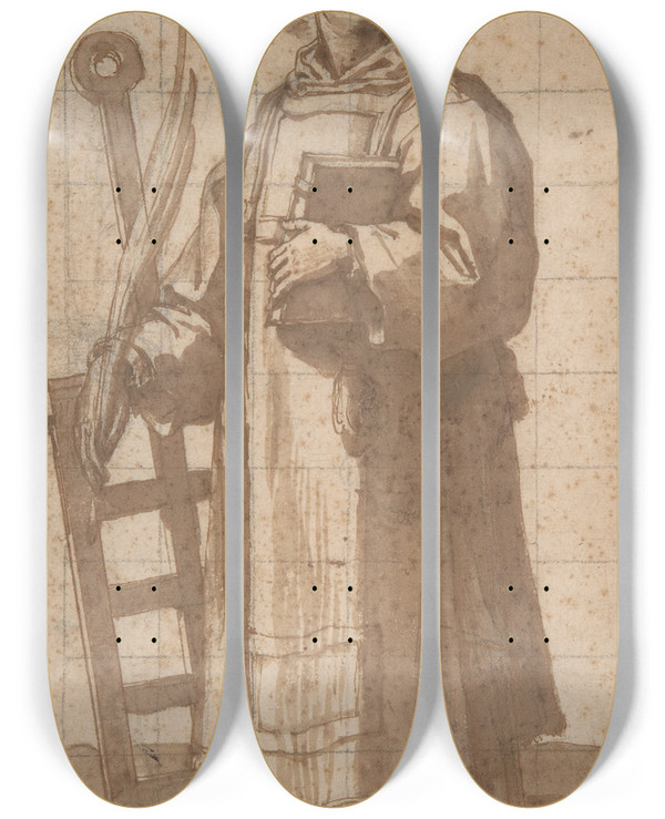 Triptych art skateboard deck of Bartolomeo Cesi Saint Lawrence by Bartolomeo Cesi (1556-1629)