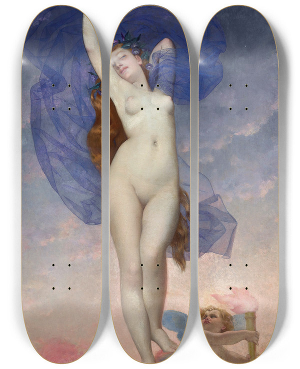 Triptych art skateboard deck of Adolphealexandre Lesrel Laurore by Adolphe Alexandre Lesrel (1839-1929)
