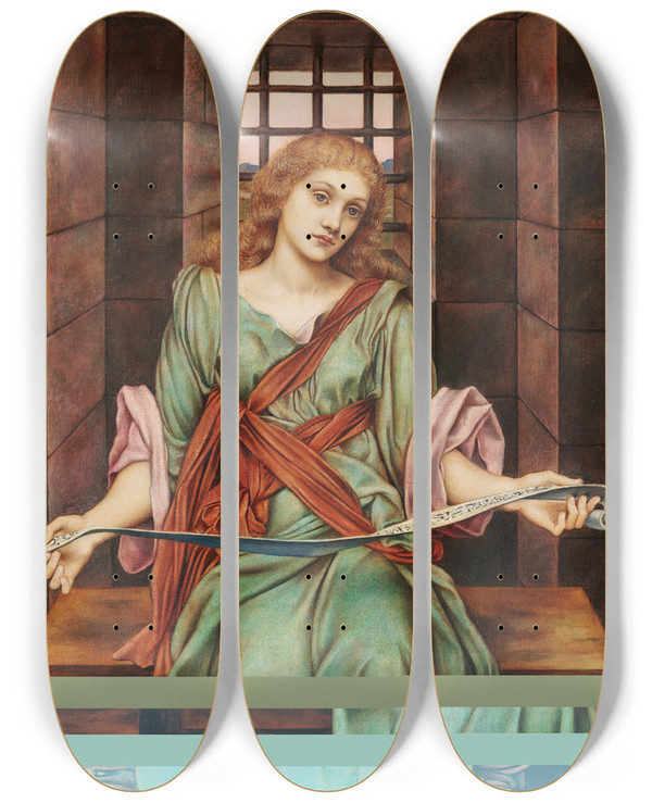 Triptych art skateboard deck of Evelyn De Morgan The Souls Prison House by Evelyn De Morgan (1855-1919)