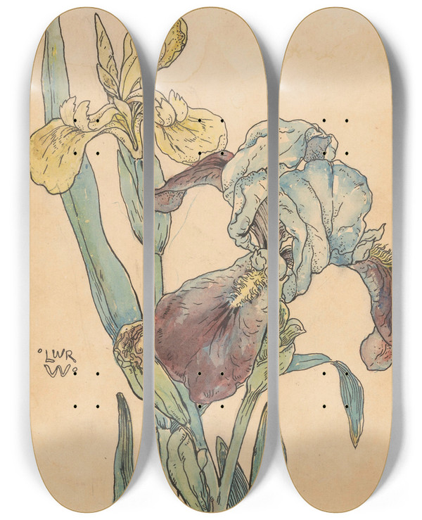 Triptych art skateboard deck of Willem Wenckebach Iris by Willem Wenckebach (1860-1937)