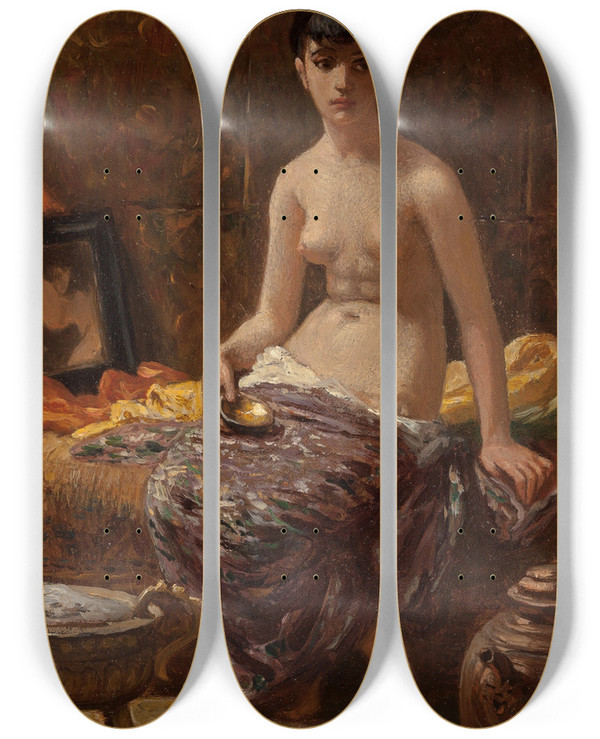 Triptych art skateboard deck of Elihu Vedder Study For Odalisque by Elihu Vedder (1836-1923)