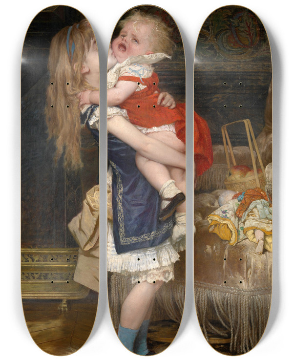 Triptych art skateboard deck of Jan Verhas Inconsolable by Jan Verhas (1834-1896)