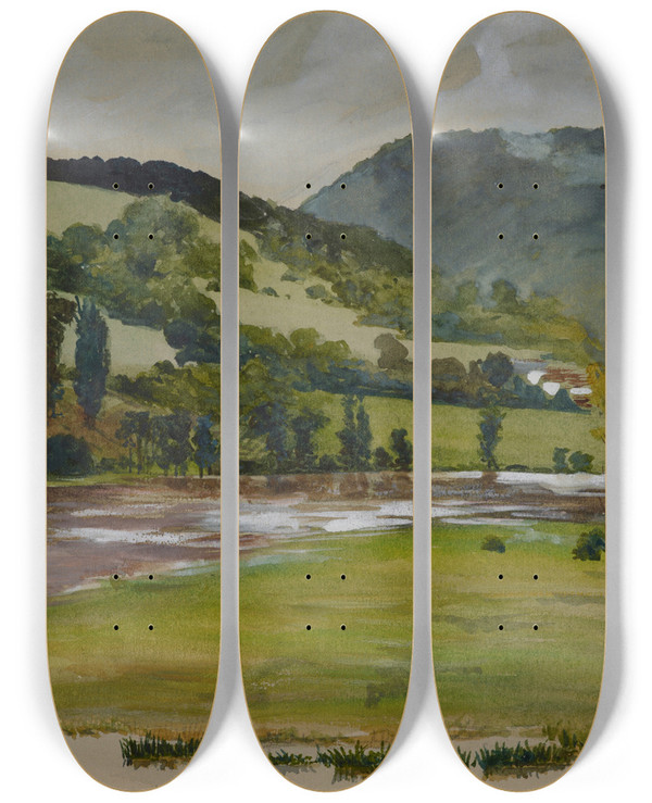 Triptych art skateboard deck of Jacek Malczewski Spring Landscape From Rozd by Jacek Malczewski (1854-1929)