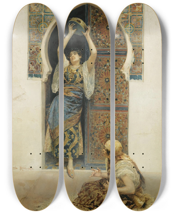 Triptych art skateboard deck of Gustavo Simoni The Dance by Gustavo Simoni (1845-1926)