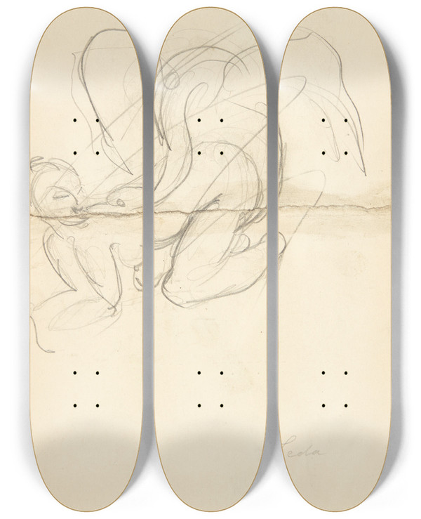 Triptych art skateboard deck of Kai Nielsen Leda Med Svanen by Kai Nielsen (1882-1924)