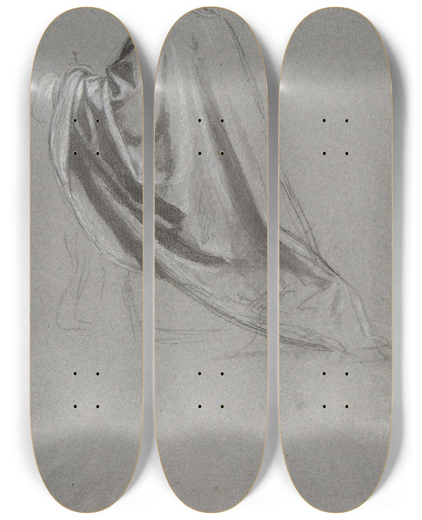 Triptych art skateboard deck of Isidore Pils Drapery Study For A Bishop_3 by Isidore Pils (1815-1875)