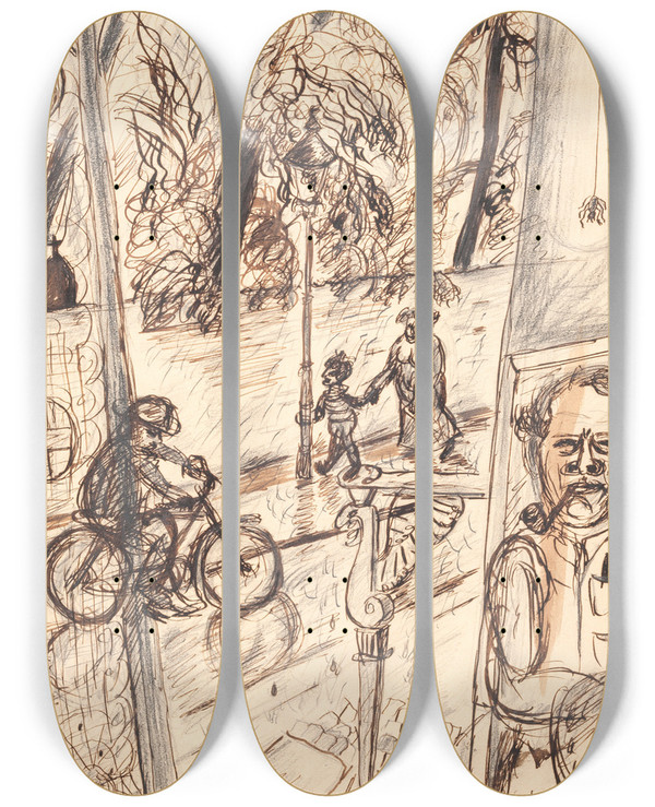 Triptych art skateboard deck of John Christensen Regn by John Christensen (1896-1940)