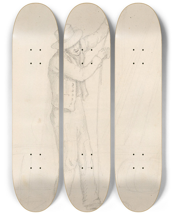 Triptych art skateboard deck of Adolph Tidemand Peder Nielsen by Adolph Tidemand (1814-1876)