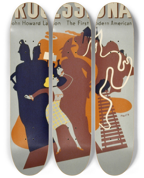 Triptych art skateboard deck of Richard Halls Processional by Richard Halls (1906)