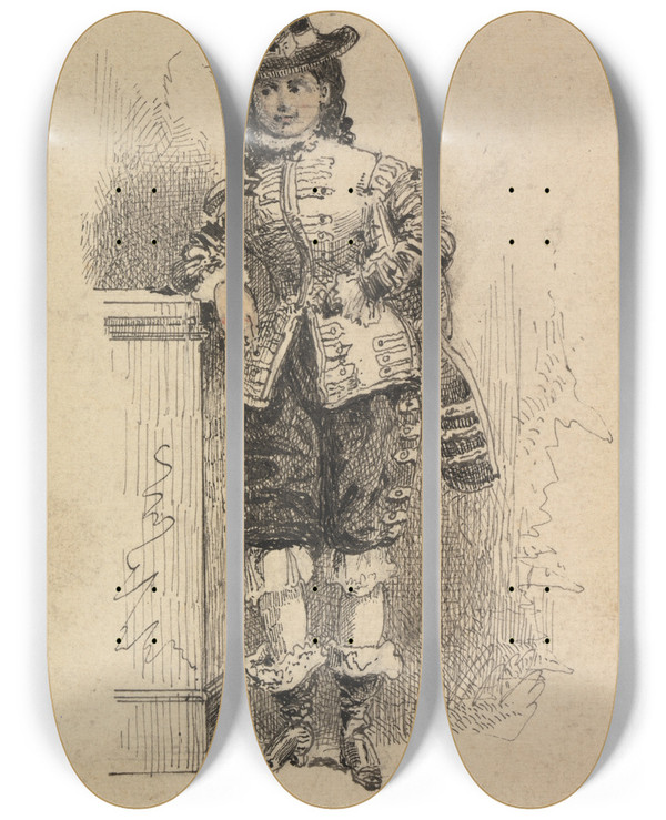 Triptych art skateboard deck of George Augustus Sala Young Cavalier by George Augustus Sala (1828-1895)