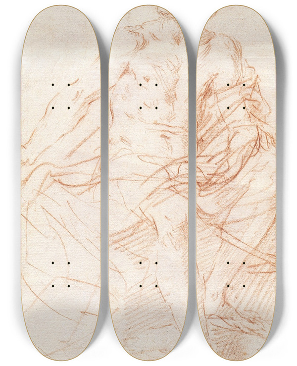 Triptych art skateboard deck of Simone Cantarini Study For The Figure Of John The Baptist by Simone Cantarini (1612-1648)