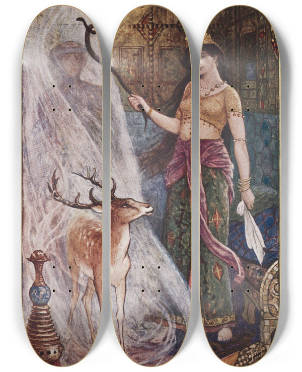 Triptych art skateboard deck of Henry Justice Ford Prince Almas Transformed by Henry Justice Ford (1860-1941)