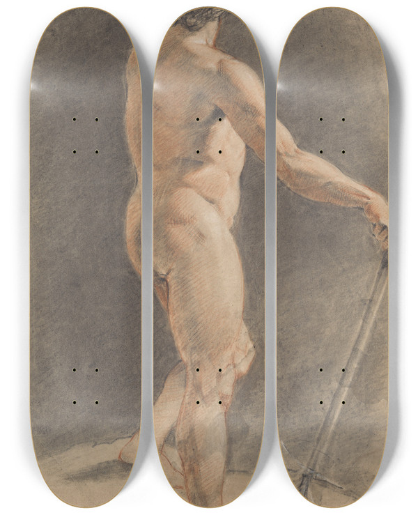 Triptych art skateboard deck of John Opie Standing Classical Male Figure With Spear by John Opie (1761-1807)