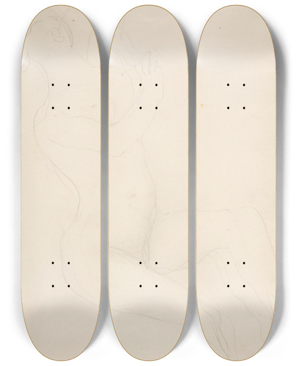 Triptych art skateboard deck of Auguste Rodin Reclining Nude Female Figure by Auguste Rodin (1840-1917)