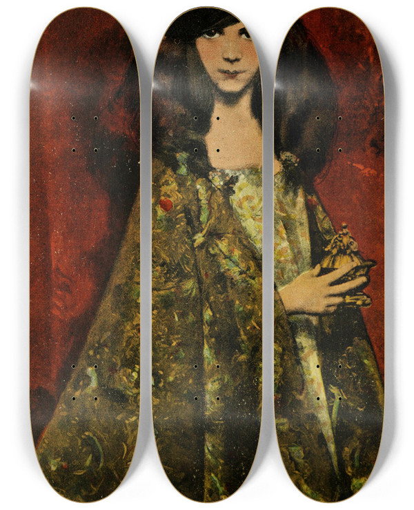 Triptych art skateboard deck of Juana Romani Anglica by Juana Romani (1867-1923)