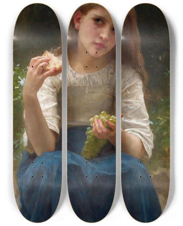 Triptych art skateboard deck of William Bouguereau Le Goter by William Bouguereau (1825-1905)