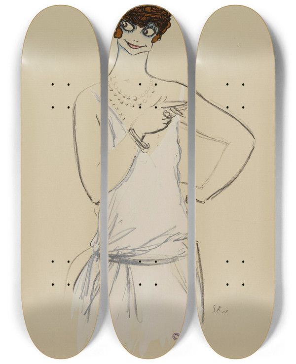 Triptych art skateboard deck of Georges Goursat Sem Maud Loty by Georges Goursat (Sem) (1863-1934)