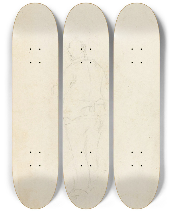 Triptych art skateboard deck of Gustav Wentzel Figure Study_6 by Gustav Wentzel (1859-1927)