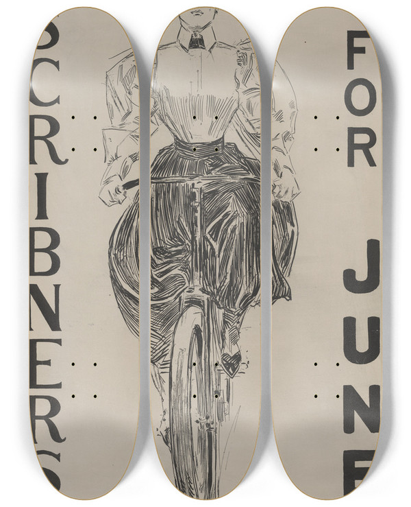 Triptych art skateboard deck of Charles Dana Gibson Scribners For June by Charles Dana Gibson (1867-1944)