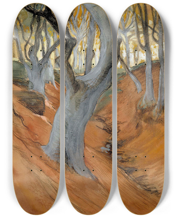 Triptych art skateboard deck of Albert Edelfelt Beech Forest by Albert Edelfelt (1854-1905)