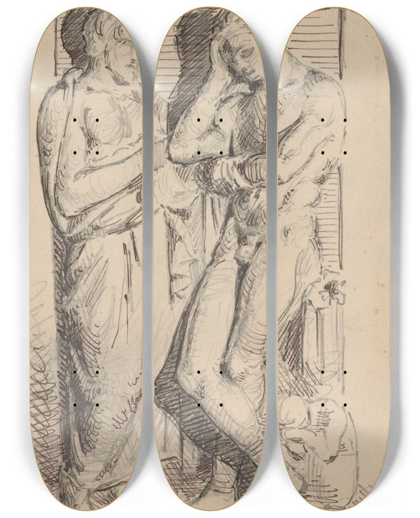 Triptych art skateboard deck of Stanisaw Wyspiaski Sketch Of A Classical Sculpture by Stanislaw Wyspianski (1869-1907)