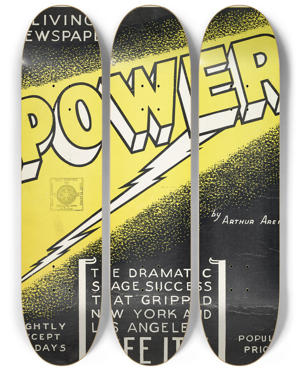 Triptych art skateboard deck of Arthur Arent Power by Arthur Arent (1904-1972)