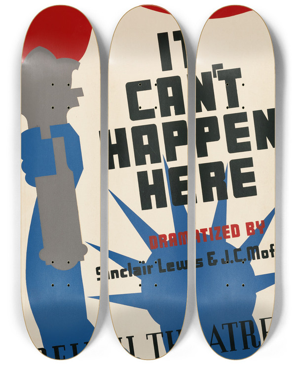 Triptych art skateboard deck of Richard Halls It Cant Happen Here by Richard Halls (1906)
