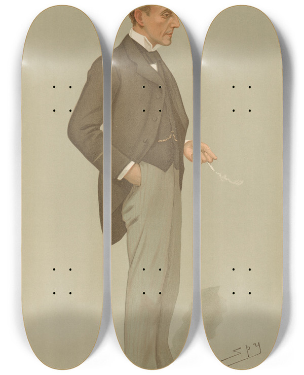 Triptych art skateboard deck of Leslie Matthew Ward Anthony Hope Anthony Hope Hawkins by Leslie Matthew Ward (1851-1922)