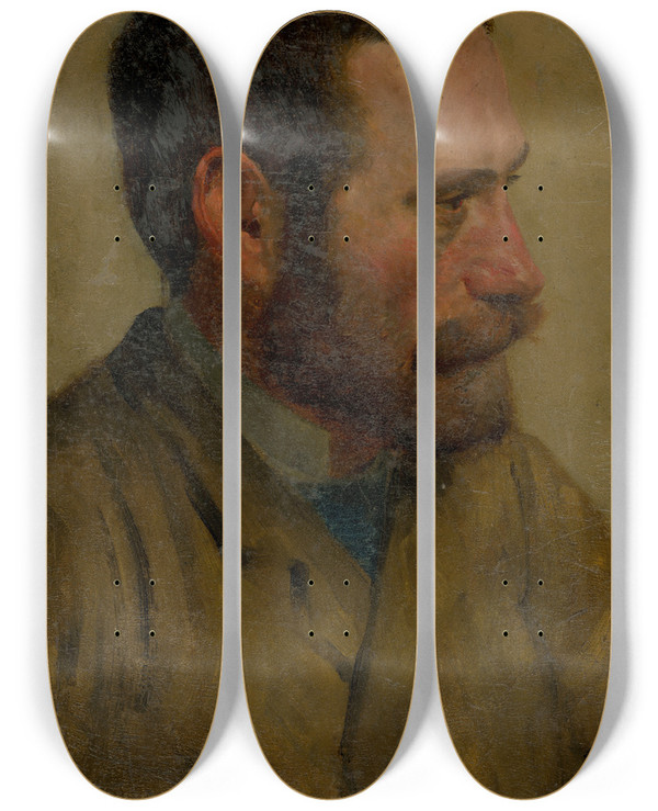 Triptych art skateboard deck of Ferdinand Katona Self Portrait by Ferdinand Katona (1864-1932)