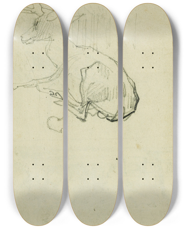 Triptych art skateboard deck of Thodore Gricault Seated Stag by Theodore Gericault (1791-1824)