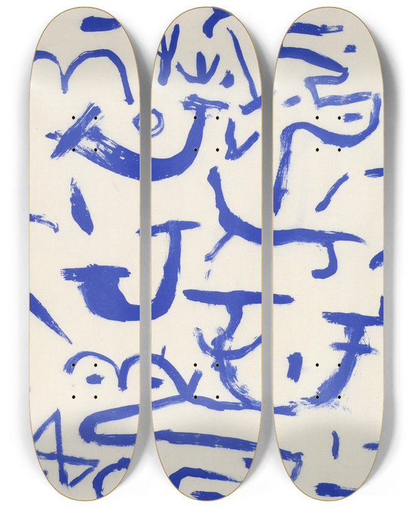 Triptych art skateboard deck of Paul Klee Kriechendes Und Baumendes Creeper Andclimber by Paul Klee (1879-1940)