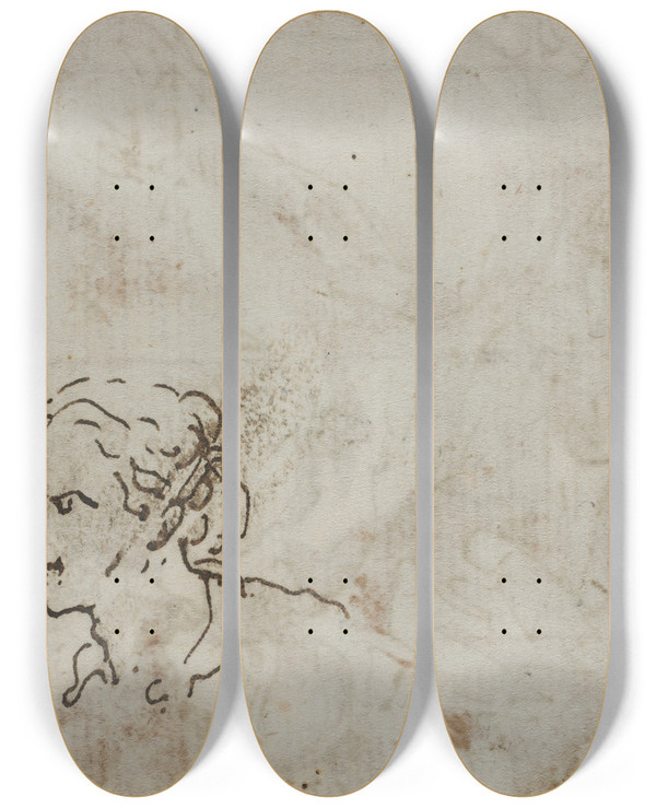 Triptych art skateboard deck of Salvator Rosa Figure Studies Verso by Salvator Rosa (1615-1673)