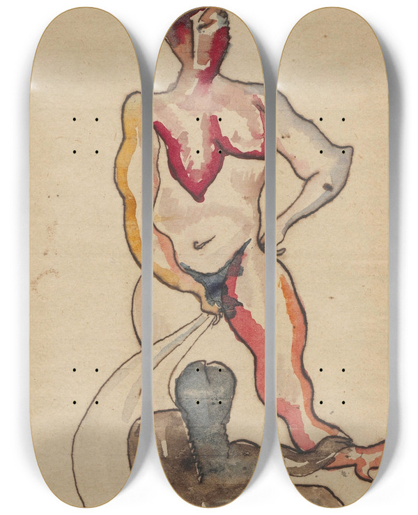 Triptych art skateboard deck of Zygmunt Waliszewski Figural Composition by Zygmunt Waliszewski (1897-1936)