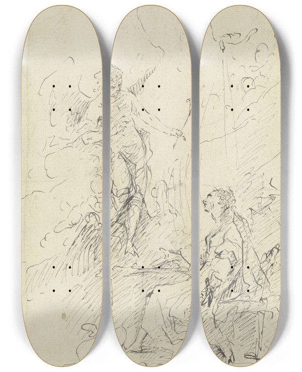 Triptych art skateboard deck of Christian Wink The Annunciation by Christian Wink (1738-1797)