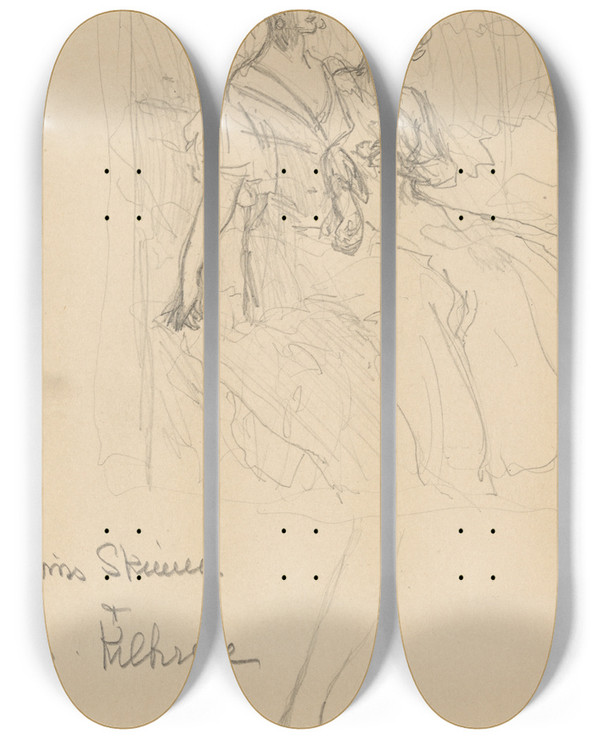 Triptych art skateboard deck of John White Alexander Study For The Skinnersisters by John White Alexander (1856-1915)