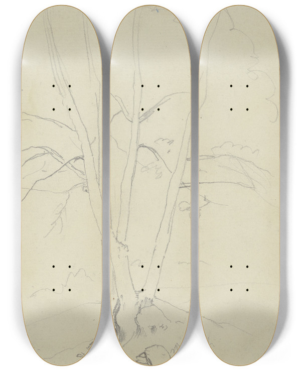 Triptych art skateboard deck of Jakob Becker Tree_3 by Jakob Becker (1810-1872)
