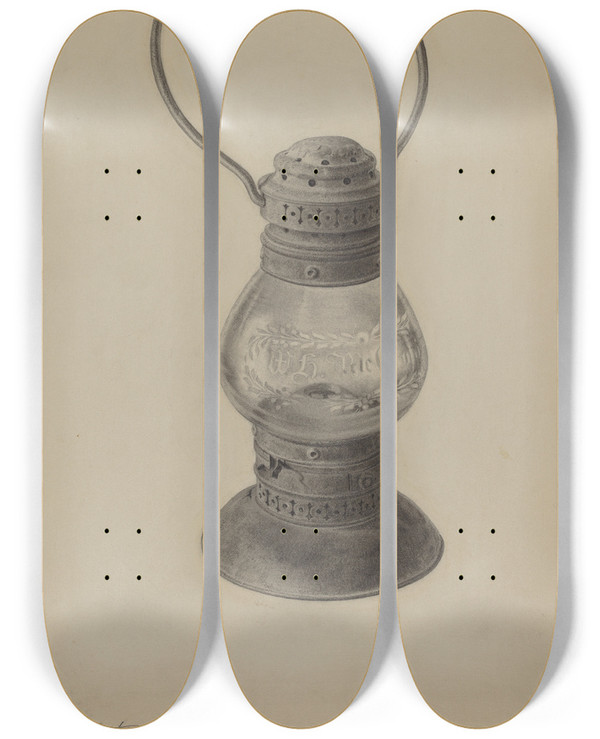 Triptych art skateboard deck of Lazar Rubinstein Hand Lantern_2 by Lazar Rubinstein