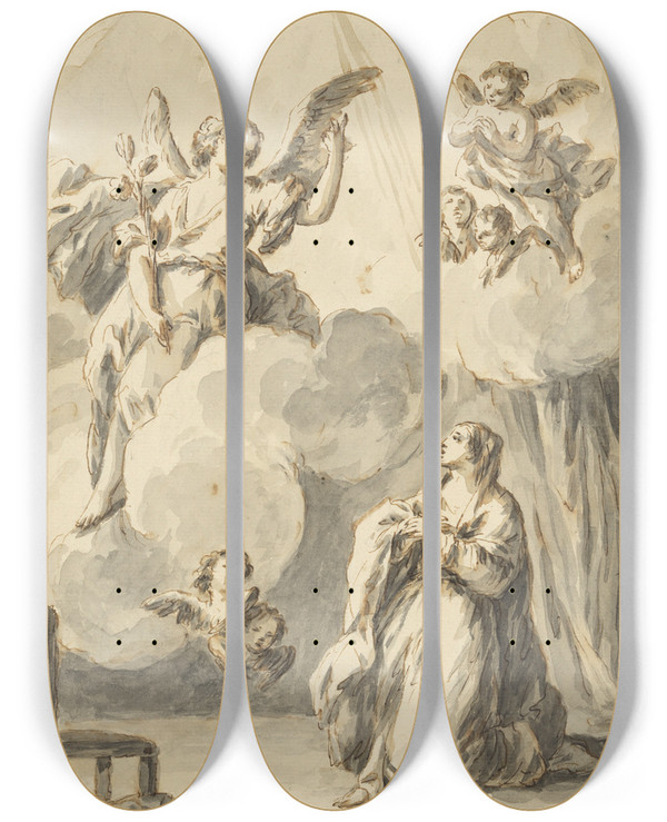 Triptych art skateboard deck of Giuseppe Zais The Annunciation by Giuseppe Zais (1709-1781)