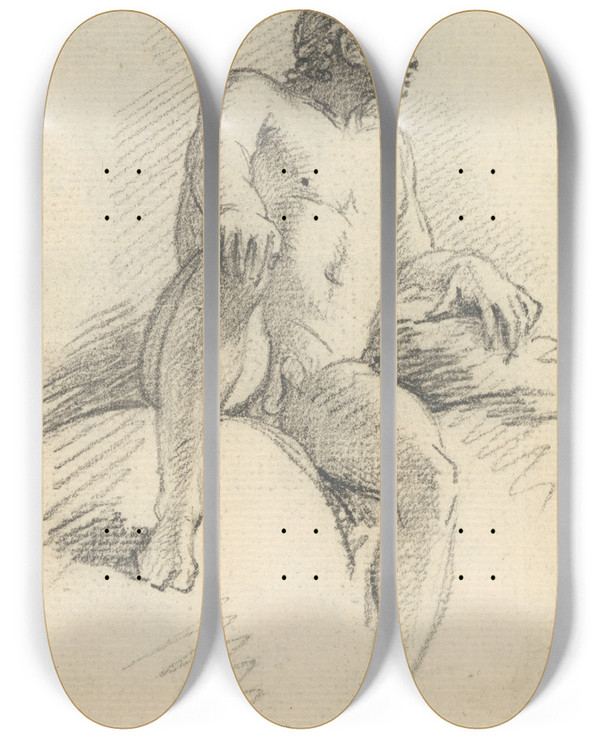 Triptych art skateboard deck of Benjamin West Study_4 by Benjamin West (1738-1820)