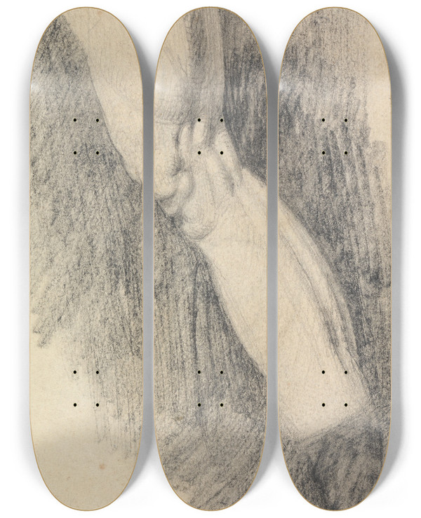 Triptych art skateboard deck of Benjamin Robert Haydon Muscular Study Of A Leg by Benjamin Robert Haydon (1786-1846)