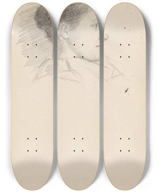 Triptych art skateboard deck of Signe Scheel Kvinneportrett_3 by Signe Scheel (1860-1942)